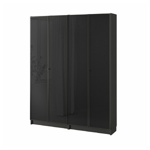 BILLY / HÖGBO Bookcase combination w glass doors, black-brown/black, 160x202 cm