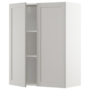 METOD Wall cabinet with shelves/2 doors, white/Lerhyttan light grey, 80x100 cm