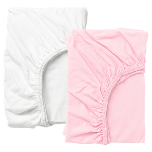 LEN Fitted sheet for cot, white, pink, 60x120 cm