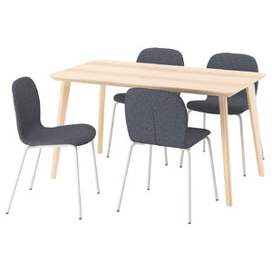 LISABO / KARLPETTER Table and 4 chairs, ash veneer/Gunnared medium grey white, 140x78 cm