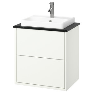 HAVBÄCK / ORRSJÖN Wash-stnd w drawers/wash-basin/tap, white/black marble effect, 62x49x71 cm