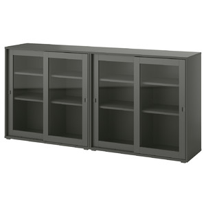 VIHALS Storage combination w glass doors, dark grey/clear glass, 190x37x90 cm
