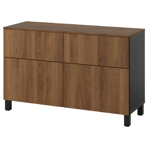 BESTÅ Storage combination w doors/drawers, black-brown/Lappviken/Stubbarp walnut effect, 120x42x75 cm