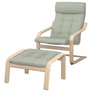 POÄNG Armchair and footstool, white stained oak veneer/Gunnared light green
