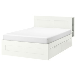 BRIMNES Bed frame w storage and headboard, white, Luröy, 140x200 cm