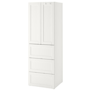 SMÅSTAD / PLATSA Wardrobe, white with frame/with 3 drawers, 60x42x181 cm