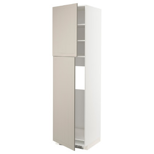 METOD High cabinet for fridge w 2 doors, white/Stensund beige, 60x60x220 cm