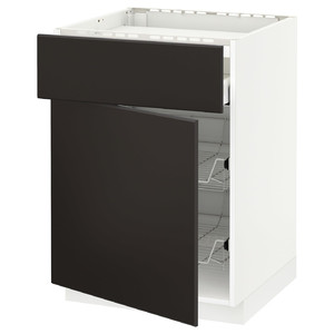METOD / MAXIMERA Base cab f hob/drawer/2 wire bskts, white/Kungsbacka anthracite, 60x60 cm