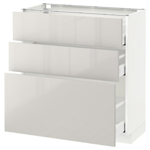 METOD / MAXIMERA Base cabinet with 3 drawers, white, Ringhult light grey, 80x37 cm