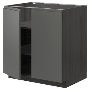 METOD Base cabinet with shelves/2 doors, black/Voxtorp dark grey, 80x60 cm