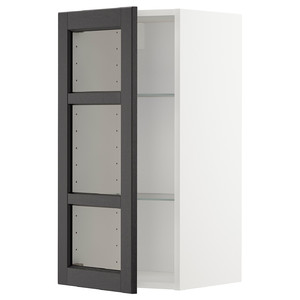 METOD Wall cabinet w shelves/glass door, white/Lerhyttan black stained, 40x80 cm
