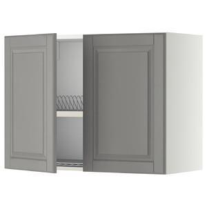 METOD Wall cabinet w dish drainer/2 doors, white/Bodbyn grey, 80x60 cm