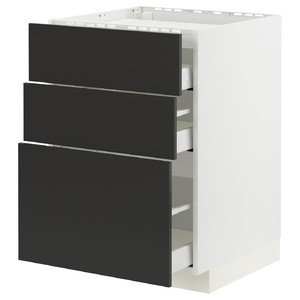METOD / MAXIMERA Base cab f hob/3 fronts/3 drawers, white/Nickebo matt anthracite, 60x60 cm