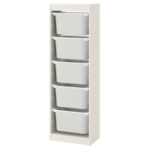 TROFAST Storage combination with boxes, white, white, 46x30x145 cm