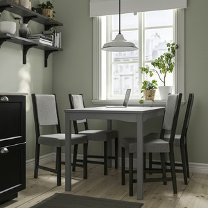 HAUGA / STEFAN Table and 4 chairs, grey/brown-black Knisa grey/beige, 118x74 cm