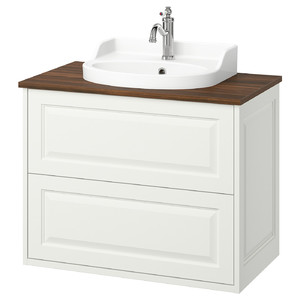 TÄNNFORSEN / RUTSJÖN Wash-stnd w drawers/wash-basin/tap, white/brown walnut effect, 82x49x76 cm