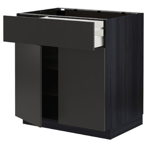 METOD / MAXIMERA Base cabinet with drawer/2 doors, black/Nickebo matt anthracite, 80x60 cm
