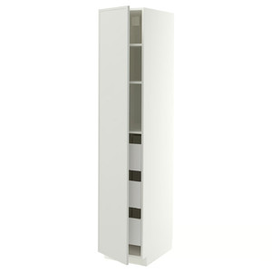 METOD/MAXIMERA High cabinet with drawers, white/Aspudden light grey, 40x60x200 cm