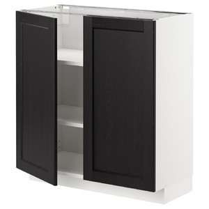 METOD Base cabinet with shelves/2 doors, white/Lerhyttan black stained, 80x37 cm