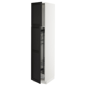METOD High cabinet with cleaning interior, white/Lerhyttan black stained, 40x60x200 cm