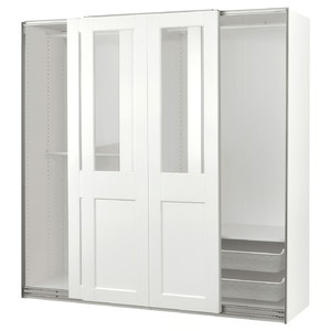 PAX / GRIMO Wardrobe with sliding doors, white/clear glass white, 200x66x201 cm