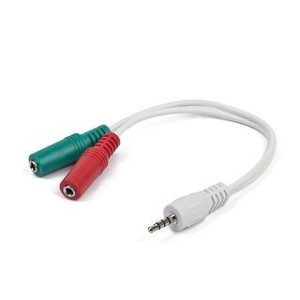Gembird 3.5 mm 4-pin Plug to 3.5mm Stereo + Microphone Sockets Adapter Cable, white