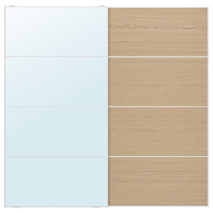 AULI / MEHAMN Pair of sliding doors, aluminium mirror glass/double sided white stained oak effect, 200x201 cm