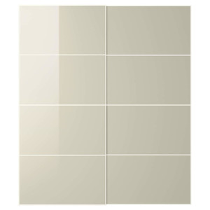 HOKKSUND Pair of sliding doors, high-gloss light beige, 200x236 cm