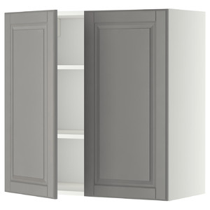 METOD Wall cabinet with shelves/2 doors, white/Bodbyn grey, 80x80 cm