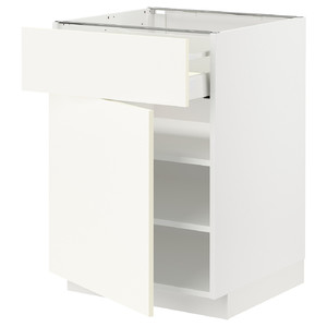 METOD / MAXIMERA Base cabinet with drawer/door, white/Vallstena white, 60x60 cm