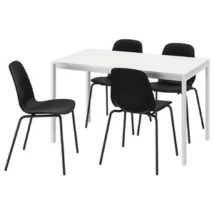 MELLTORP / LIDÅS Table and 4 chairs, white white/black/black, 125 cm