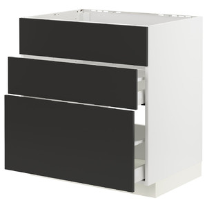 METOD / MAXIMERA Base cab f sink+3 fronts/2 drawers, white/Nickebo matt anthracite, 80x60 cm