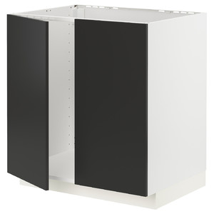 METOD Base cabinet for sink + 2 doors, white/Nickebo matt anthracite, 80x60 cm