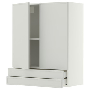 METOD/MAXIMERA Wall cabinet w 2 doors/2 drawers, white/Aspudden light grey, 80x100 cm