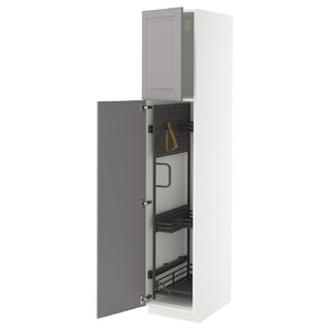 METOD High cabinet with cleaning interior, white/Bodbyn grey, 40x60x200 cm