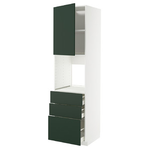 METOD / MAXIMERA High cab f oven w door/3 drawers, white/Havstorp deep green, 60x60x220 cm