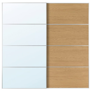 AULI / MEHAMN Pair of sliding doors, aluminium mirror glass/double sided oak effect, 200x201 cm
