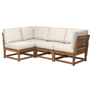 NÄMMARÖ Modular corner sofa, 3-seat, outdoor light brown stained/Frösön/Duvholmen beige