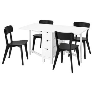 NORDEN / LISABO Table and 4 chairs, white/black, 26/89/152 cm