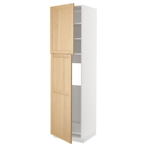 METOD High cabinet for fridge w 2 doors, white/Forsbacka oak, 60x60x220 cm