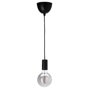 SUNNEBY / MOLNART Pendant lamp, black/globe grey clear glass, 125 mm