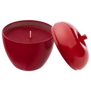 VINTERFINT Scented candle in metal tin, apple-shaped/Winter apples red, 24 hr