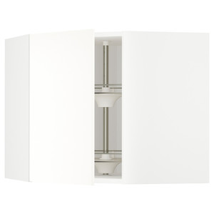 METOD Corner wall cabinet with carousel, white/Vallstena white, 68x60 cm