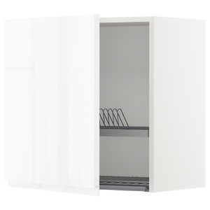 METOD Wall cabinet with dish drainer, white/Voxtorp high-gloss/white, 60x60 cm