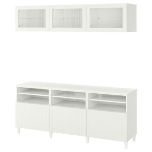 BESTÅ TV storage combination/glass doors, white/Sutterviken/Kabbarp white clear glass, 180x42x192 cm