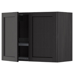 METOD Wall cabinet w dish drainer/2 doors, black/Lerhyttan black stained, 80x60 cm