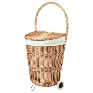 TOLKNING Laundry basket with wheels, handmade Willow, 31 l