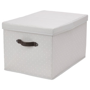 BLÄDDRARE Box with lid, grey, patterned, 35x50x30 cm