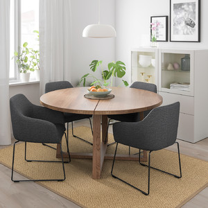 MÖRBYLÅNGA / TOSSBERG Table and 4 chairs, brown stained oak veneer, metal, grey, 145 cm