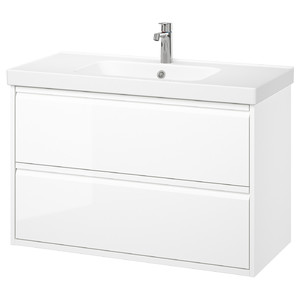 ÄNGSJÖN / ORRSJÖN Wash-stnd w drawers/wash-basin/tap, high-gloss white, 102x49x69 cm